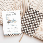 Invitation Fast One Blue Race Car & Balloons 1er anniversaire