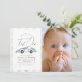 Invitation Fast One Blue Race Car Boy 1er Anniversaire Photo (Debout devant)