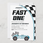 Invitation Fast One Blue Race Car fête d'anniversaire (Devant)
