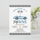 Invitation Fast One Blue voiture de course Boy 1er anniversai (Debout devant)