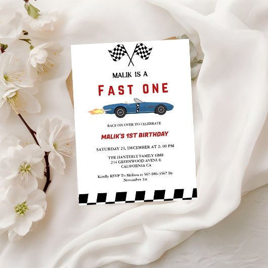 Invitation Fast one Car race Boy First Birthday Party
