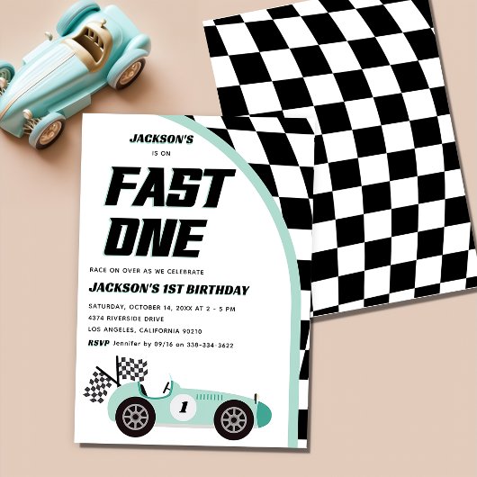 Invitation Fast One Green Race Car fête d'anniversaire