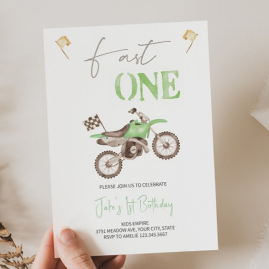 Invitation Fast ONE Lime Green Dirt Vélo Anniversaire Invitat