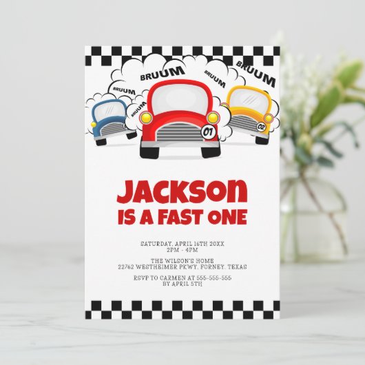 Invitation Fast One Modern Interactive Garçon 1er anniversair (Debout devant)