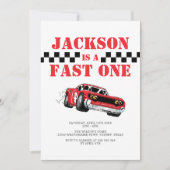 Invitation Fast One Modern Red Race Car Garçon 1er anniversai (Devant)