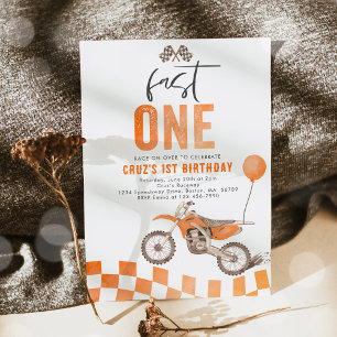 Invitation Fast One Orange Dirt Bike Boy 1ère fête d'annivers