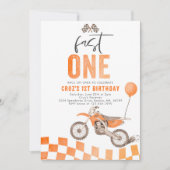 Invitation Fast One Orange Dirt Bike Boy 1ère fête d'annivers (Devant)