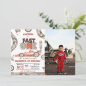 Invitation Fast One Race Car 1ère fête d'anniversaire Photo (Debout devant)