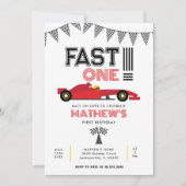 Invitation Fast One Race Car 1st Boy Birthday Party (Devant)