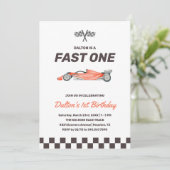 Invitation Fast One Race Car 1st Boy's Birthday Party (Debout devant)