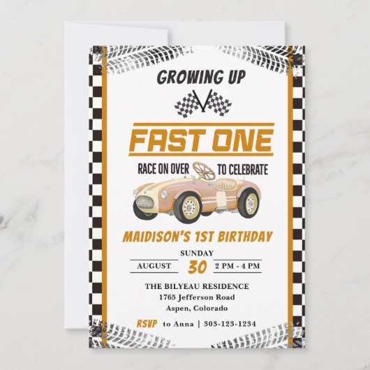 Invitation Fast One Race Car Boy 1ère fête d'anniversaire (Devant)