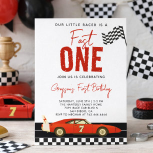 Invitation Fast One Race Car Boy 1ère fête d'anniversaire