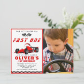Invitation Fast One Race Car Boy 1ère Photo Anniversaire (Debout devant)