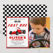 Invitation Fast One Race Car Boy 1ère Photo Anniversaire (Devant / Derrière)