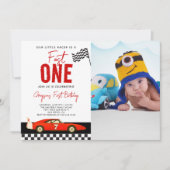 Invitation Fast One Race Car Boy Photo 1er Anniversaire (Devant)
