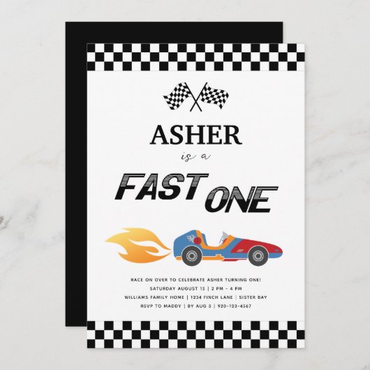 Invitation Fast One Race Car fête d'anniversaire (Devant / Derrière)