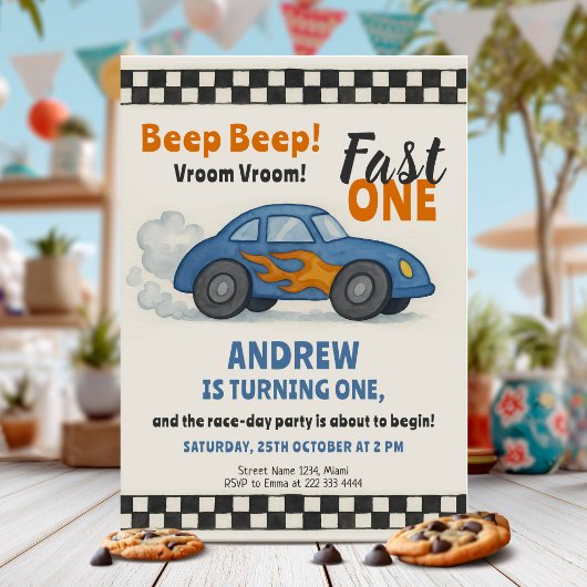 Invitation Fast One Race Car fête d'anniversaire