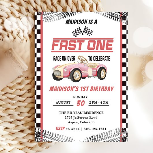 Invitation Fast One Race Car Girl 1er Anniversaire