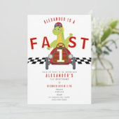Invitation Fast One Race Car Racing Car Dinosaur 1st Birthday (Debout devant)