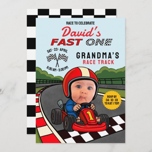 Invitation Fast ONE Racer Anniversaire (Devant / Derrière)