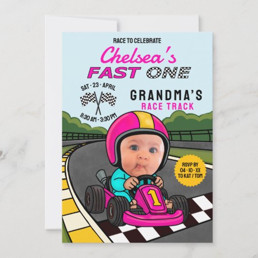 Invitation Fast ONE Racer Pink Birthday (Devant)