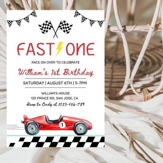 Invitation Fast One Racing Car Boy 1st Birthday Party