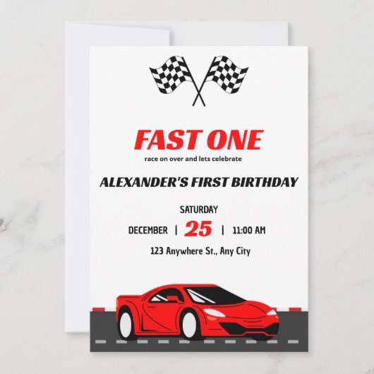 Invitation Fast One Racing Car Premier Anniversaire Invitatio (Devant)