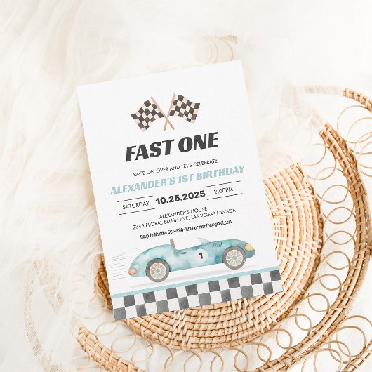 Invitation Fast One Racing Car Vintage Premier anniversaire