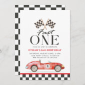 Invitation Fast One Racing Red Car premier anniversaire (Devant / Derrière)