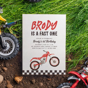 Invitation Fast One Red Dirt Bike Boy 1er anniversaire