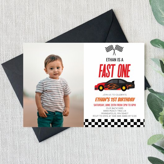 Invitation Fast One Red Flame Race Voiture 1er anniversaire f