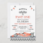 Invitation Fast One Red Race Car 1er Garçon Anniversaire Invi (Devant)