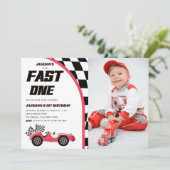 Invitation Fast One Red Race Car Anniversaire Photo (Debout devant)
