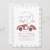 Invitation Fast One Red Race Car Boy 1er anniversaire (Devant)
