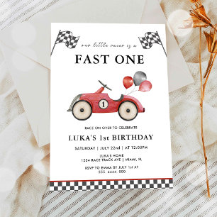 Invitation Fast One Red Race Car Boys 1er anniversaire