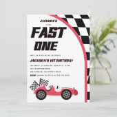 Invitation Fast One Red Race Car fête d'anniversaire (Debout devant)