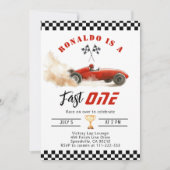 Invitation Fast One Red race car Garçon 1er anniversaire (Devant)