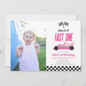 Invitation Fast One Rose Flame Race Voiture 1er Anniversaire  (Devant)
