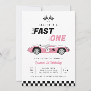 Invitation Fast One Rose Vintage Race Car Girl 1er anniversai