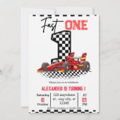 Invitation  Fast One Speed Red Race 1st Birthday Boy (Devant)