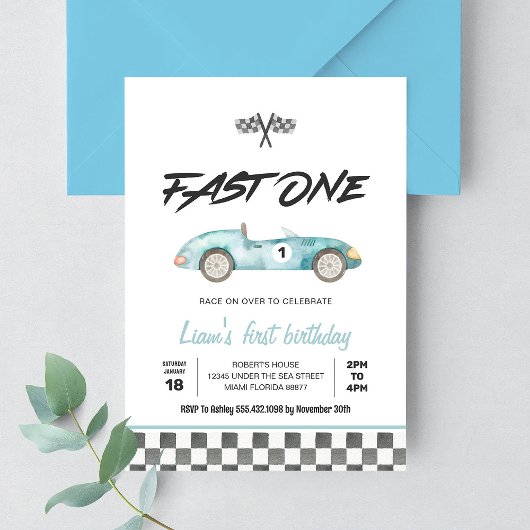 Invitation Fast ONE Vintage Race Car 1er anniversaire