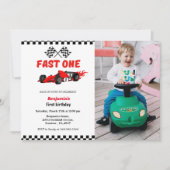 Invitation Fast one voiture race garçon premier anniversaire  (Devant)
