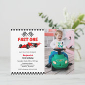 Invitation Fast one voiture race garçon premier anniversaire  (Debout devant)