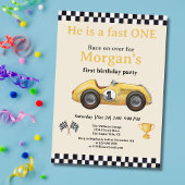 Invitation Fast One Yellow Race Car Enfants Première fête d'a