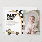 Invitation Fast One Yellow Race Car fête d'anniversaire (Devant)