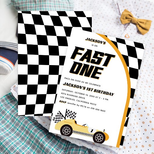 Invitation Fast One Yellow Race Car fête d'anniversaire