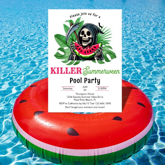 Invitation Faucheuse Pastèque Summerween Fête au Piscine