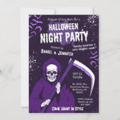 Invitation Faucheuse Soirée Halloween Violet Sombre (Devant)