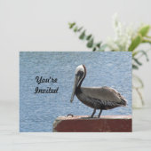 Invitation Faune Brown Pélican eau photo Anniversaire (Debout devant)