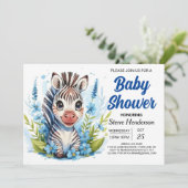 Invitation Faune Joyeuse aventure Zebra Boy Baby shower (Debout devant)